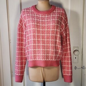 Cherie Colette Pink and White Plaid Knit Sweater